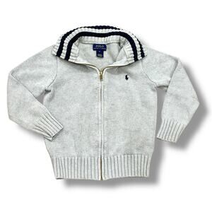 Polo Ralph Lauren Boys Size 6 Gray 100% Cotton Zip Cardigan Sweater Pony Logo